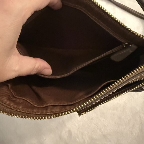 Fossil Erin Small Top Zip Metallic Bronze Rose Gold Crossbody Purse Shoulder Bag - Picture 8 of 10